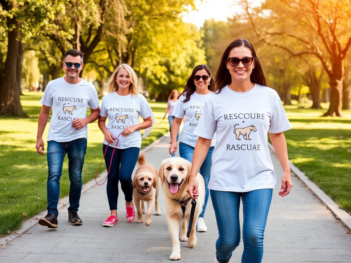 Gruppo di volontari sorridenti con cani in un parco di Milano